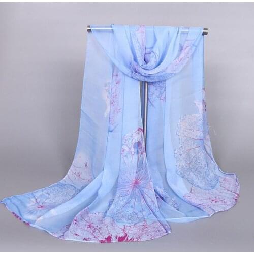 Lotus Print Summer Womens Scarves Georgette Beautiful Beach Shawl THead Wraps Best Gift For Girl Friend Light Weight 160X50cm