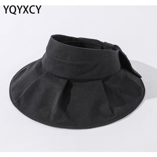 YQYXCY Summer Hats For Women Empty Top Solid Color Big Bow Brim Casual Sunshade Sun Hat Female Korean Suncreen Floppy Visor Cap
