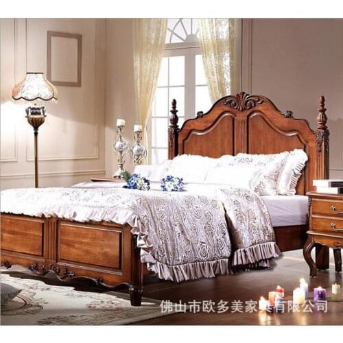 Modern American solid wood rubberwood bed 2 people Fashion bedroom set furniture d1418