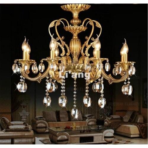 Modern D75cm H70cm Bronze Color 8L LED K9 Crystal Chandelier Lighting Luxurious Brass Crystal Lamp Lustre AC Chandelier Lights