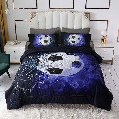 3D Sports Balls Soccer Quilt Pillowcase Decor Bedspread 4 Seasons Quilted Duvet Twin size Polyester Warm Boys Bed Comforter