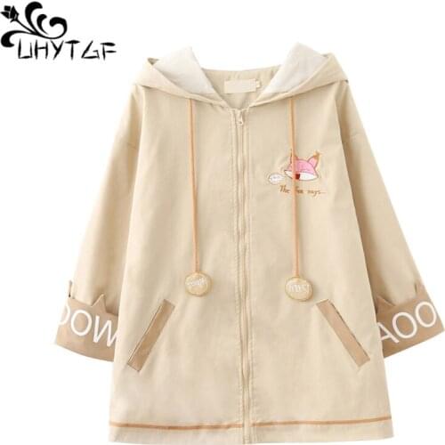 UHYTGF Women Bomber Jacket Zipper Coat Female New Spring autumn 2019 Long Sleeve Basic Jacket Plus Size Wild Hooded Jackets X240
