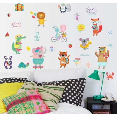 Cartoon Friend Animals Home Decor for Kids Room Rabbits Lions Elephant Wall Wtickers Art PVC Vinyl DIY Wallpapers Removable