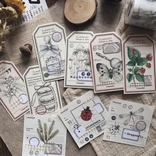 Vintage Plant Mushroom Label Insect Washi Tapes Bullet Journal Masking Tape Adhesive Tape DIY Scrapbooking Washi Stickers