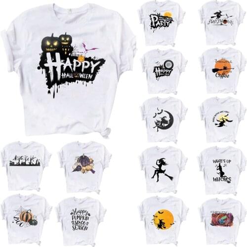 Halloween Print Woman Short Sleeve Oversized T Shirt Winter Tops Fashion T-shirts Women 2021 Vintage Clothes Blusa Feminina