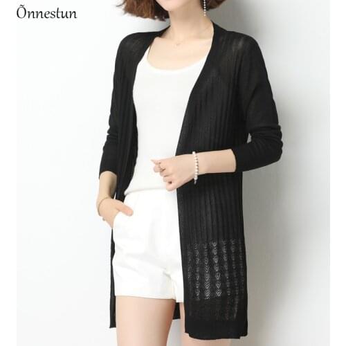 Thin Sweater Women New 2021 Spring Long Sleeve Sweater Cardigan Solid V Neck Knitwear Long Hollow Cardigans