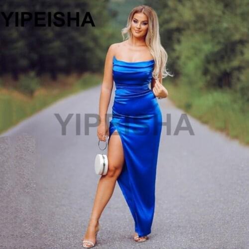 Strapless Backless Front High Split Simple Evening Dress Sexy Sleeveless Clubbing Party Gown vestidos de fiesta robes de soirée