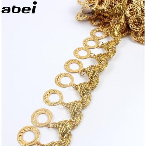 2yards 40mm Gold Hollow Round Paillette Ribbon Fringe Drop Sequins Tassel Lace Wedding Party Dance Dress Fabric Handmade Crafts