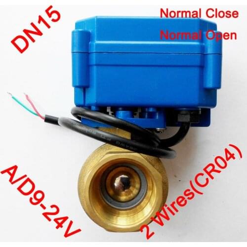 1/2" Electric valve Brass, AC/DC9-24V electric motor valve with 2 wires(CR04), DN15 Electric valve With power off return