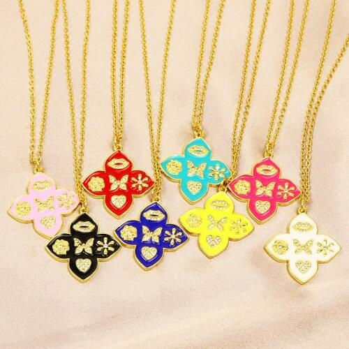 10 Pcs Enamel Zirconia Pendant Necklace Flower Jewelry Pendant Necklace Jewelry Accessories Jewelry Necklace Gift 51825