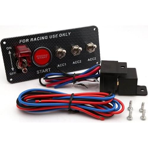 12V Car LED Carbon Fiber Ignition Switch Panel Start Push Button 3 For Racing Car Engine Push Button LED Toggle Switch QT313