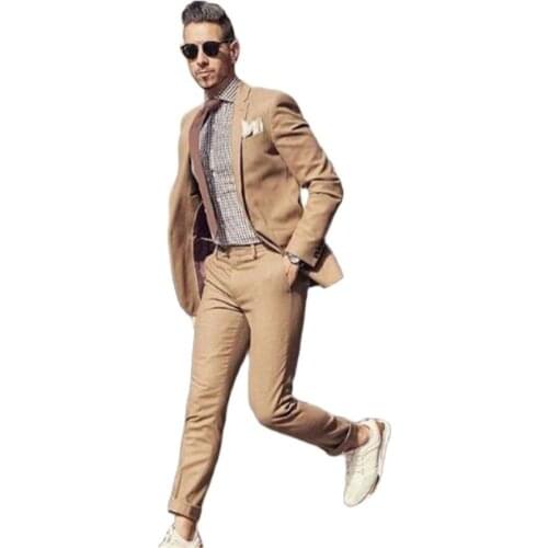 2020 New Khaki Brown Wedding Men Suit 2Pieces(Jacket+Pant+Tie) High Quality Groom Tuxedos Bridegroom Custom Made Blazer
