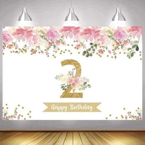 2nd Photo Backdrop Baby Girls Happy Birthday Party Flower Celebration Decor Photography Backgrounds Banner