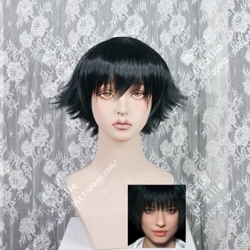 Anime Devil Can Cry 5 Lady Short Black Hair Synthetic Heat Resistant Cosplay Wigs + Wig Cap