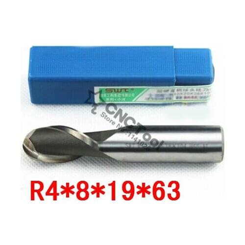 Free shipping 2PCS R4.0 high speed steel ball end milling cutter, straight shank white steel cutter, R alloy milling cutter
