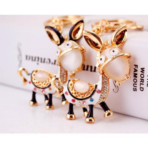 Dormon Cute Donkey Crystal Keyrings Keychains For Car Bag Pendant Party Gift Key Chains Holder DK243