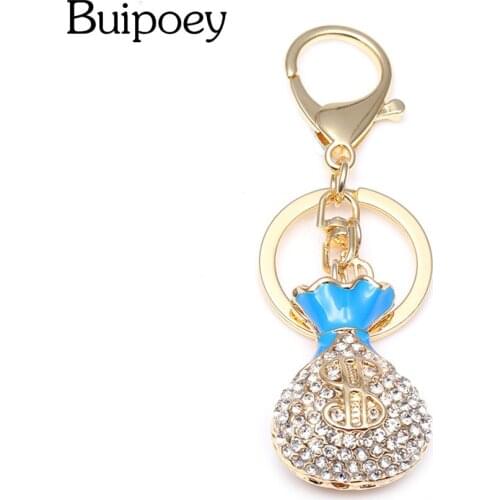 Buipoey Gold Lucky bag wallet Charm Key Chain For Women Men Femme Original Colorful Car Bag Pendent Keychain Jewelry Gifts