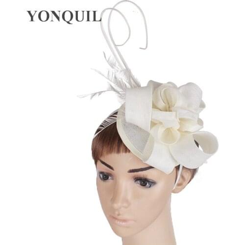 Ladies Ivory Feather Imitation Sinamay Hats Women Hair Accessories Fancy Fascinators for Wedding Party Millinery Hat New Arrival
