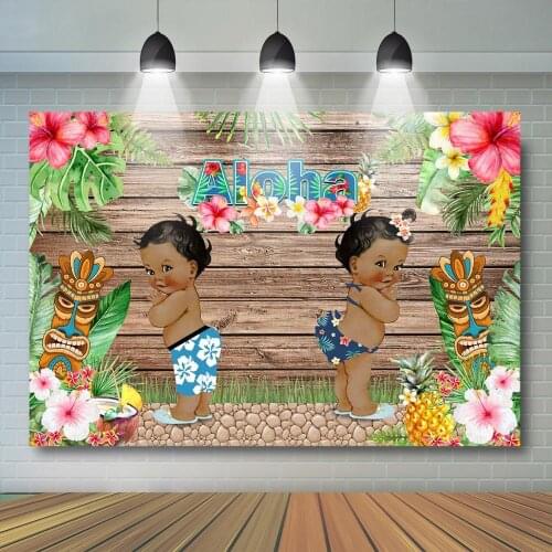 Aloha Gender Reveal Baby Shower Backdrop, Hawaiian Luau Wood Background, Boy or Girl Surprise Baby Shower Party Decor Banner