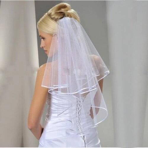 Two Layers Ribbon Edge Short Wedding Veil With Comb White 2 Layers Bridal Veil Wedding Accessories