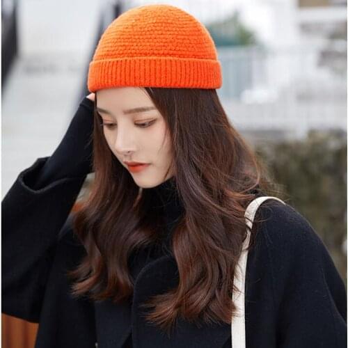 Melon shell hat winter all-match solid color knitted hats women casual warm woolen cap men adjustable