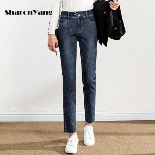 New Spring Autumn Jeans Mom Pants High Waist Pockets Straight Classic Denim Trousers Womens Clothing Pencil Pants Women