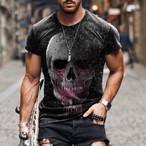 Trendy Skull 3d Printed T-shirt for Men Street Hip Hop Style Male Short Sleeve Summer Quick-dry Sport Man Oversize Tee Shirt