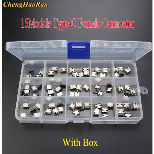 15models Micro USB Type C Connector Kit Set Female Charge Dock Port Plug Type-C Socket Jack for Xiaomi Huawei Samsung Lenovo