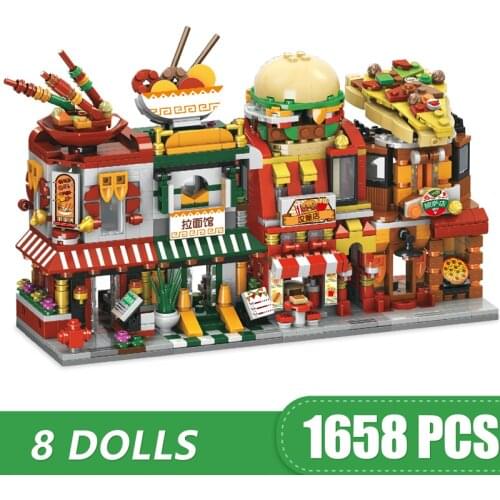 Building Blocks Toys Compatible Street View Food Shop Hot Pot Noodles Hamburger Pizza Model kit Gift for girls boy children