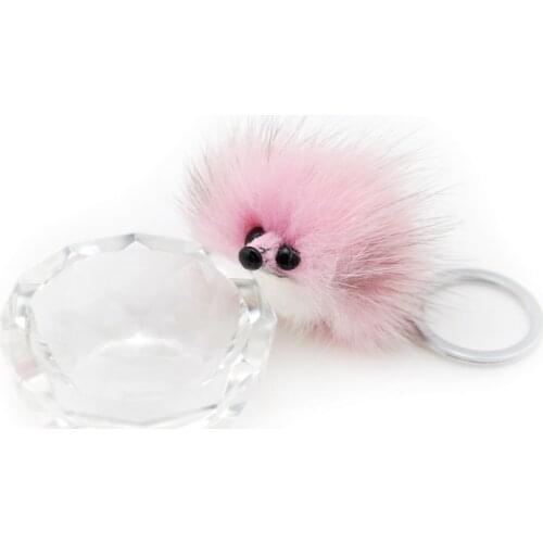 Original New Fluffy Mink Fur Hedgehog Doll Keychain Women Cute Pompom Key Ring Bag Charms Keyring Trinket Toy Key Holder Gift