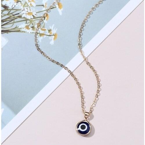 Trendy Demon Eye Necklace European and American Golden Chain Turkey Blue Eye Round Drop Shape Necklace for Women N2UE