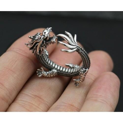 925 Sterling Silver Ring Men Jewelry Dragon natural stone Rubys Eye Ring Opening