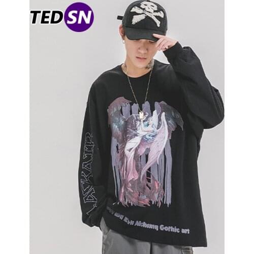 Autumn Fashion Hip Hop Sweatshirts Men Devil and Angel Printed 2020 Harajuku Long Sleeve Streetwear Casual Cotton Pullover Black