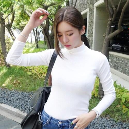 MRMT 2021 Brand New Winter Womens T Shirt Half High Collar Long Sleeve T-shirt for Female Slim Warm and Elastic Tops Tshirt