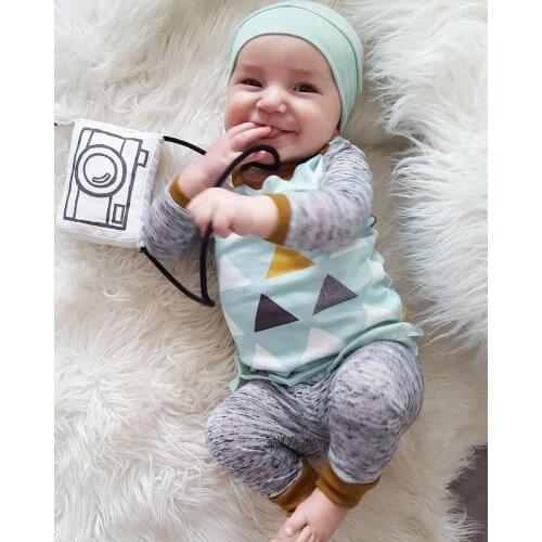 New 2020 Autumn Newborn Baby Boy Girl clothes Fashion Long-sleeved Triangle Pattern T-shirt+Pants+Hat Infant Clothing 3pcs Set