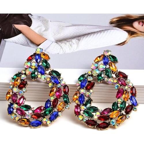 New Fashion Irregular Metal Colorful Rhinestone Dangle Drop Earrings High-Quality Vintage Crystals Jewelry Accessories For Women