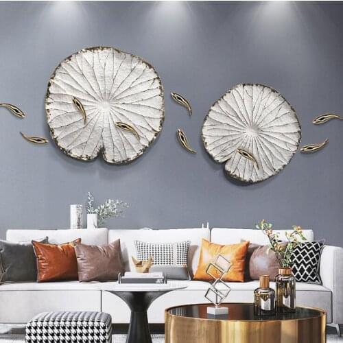 New Chinese Resin Fish Lotus Leaf Wall Hanging Pendant Home Livingroom Wall Mural Crafts Hotel Office 3D Wall Sticker Decoration
