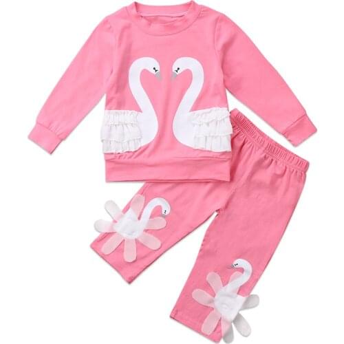 1-6Y Kids Baby Girls clothes Princess Swan long sleeves pink T-shirt floral Pants Tracksuit Sweet Outfit for girls 2019