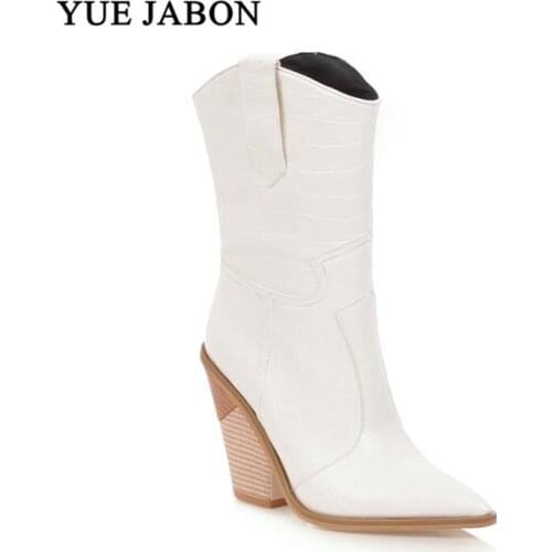 Autumn Women Boots Faux Leather High Heel Leather Boots Fashion Snake Print Western Boots Pointed Toe Winter Female Boots Shoes