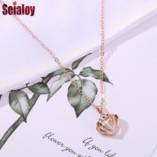 High-quality Stainless Steel Shaking And Shiny Crystal Heart Pendant Necklace For Women Girl Zircon Dangle Charm Necklace Collar