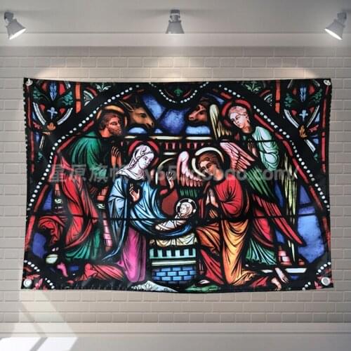"Jesus was born" Retro Poster Banners Bedroom Modeling Studio Wall Decoration Hanging curtains Cloth Polyester Fabric Flags
