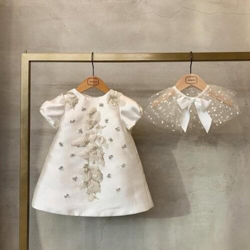 Flower Girl White Dress Children Birthday Baptism Dresses For Kids Elegant Lace Bow Frocks Girls Boutique Party Wear Dresses