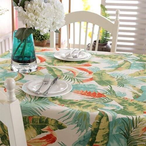 Thick Cotton Canvas Tropical Forest Banana Leaves Tablecloth Tea Table Cloth Household Decorative Table Cover Dustproof Cloth