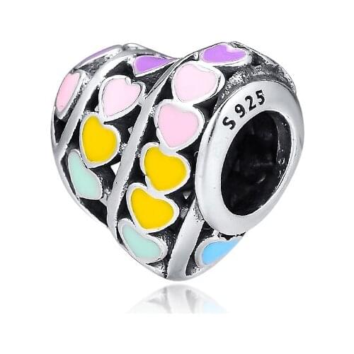 Authentic 925 Sterling Silver Multi-Color Hearts Charm Beads for Jewelry Making Fits Original Bracelet Bijoux Femme