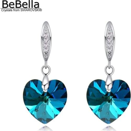 BeBella heart pendant dangler drop earrings Crystals from Swarovski Elements fashion jewelry for women wedding Christmas gift
