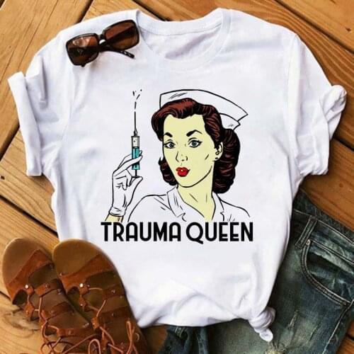 Casual Nurse T Shirt Women T-shirt Trauma Queen Graphic Tees Funny Short-sleeved Cartoon T-shirt Harajuku T-shirt Tops Female