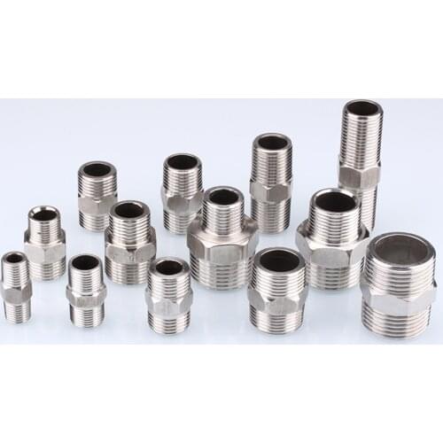 1/4" 3/8" 1/2" 1" Male to Male Thread Stainless Steel Hex Nipple Pipe Fitting Equal Reducing Joint Connector Adapter