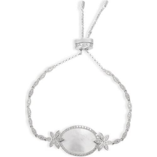 SOELLE Fashion Real 925 Sterling Silver Mother of Pearl Floral Adjustable Bracelet Paved Cubic Zirconia Stones Women Jewelry