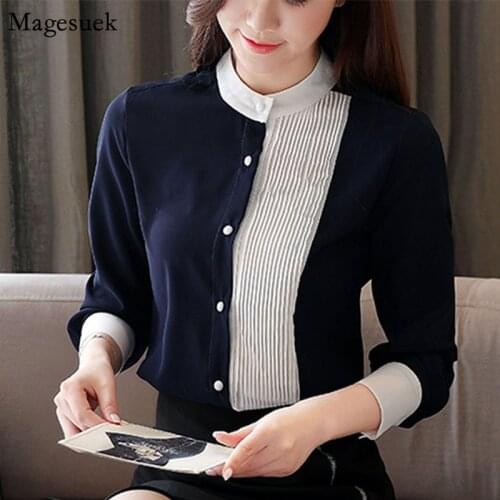 2021 New Korean Long Sleeve Chiffon Women Shirts Autumn Slim Women Tops and Blouse Business Wear Slim Elegant Blouse Blusas 8020