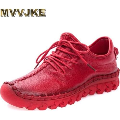 MVVJKENew Handmade Genuine Leather Women Shoe Sneakers Casual Shoes For Women Flat Shoes Ladies Lacing Loafers Zapatos MujerE116